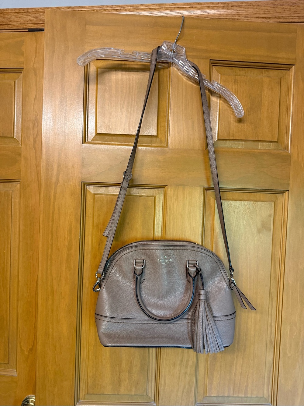 kate spade McCall Street Carli taupe pebbled leather dome tassel satchel